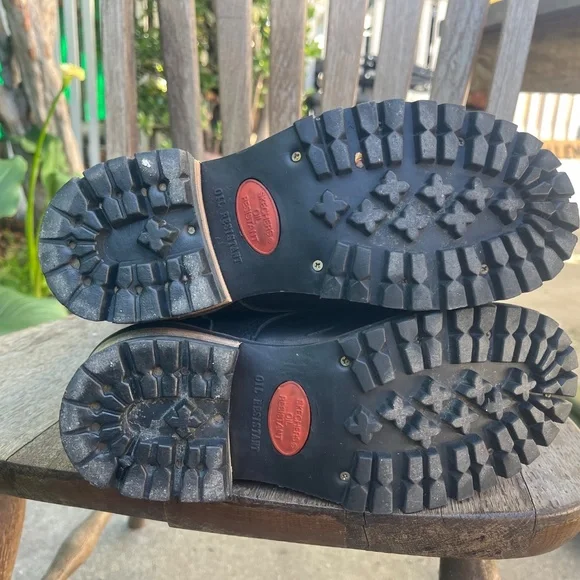 90s knee high lace up boots genuine leather logger black Skechers goodyear welt - Picture 7 of 16